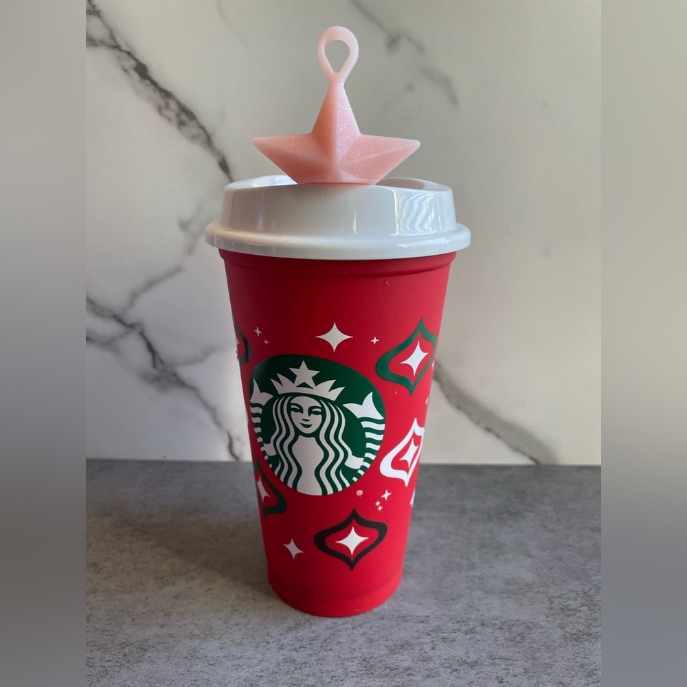 Starbucks Holiday 2023 Pink Reusable Star Keychain/Silicone Hot Cup Lid Stopper - Picture 5 of 9